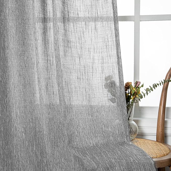 MYSKY HOME Living Room Curtains Semi Sheer Light Filtering Privacy Drapes Linen - Image 4