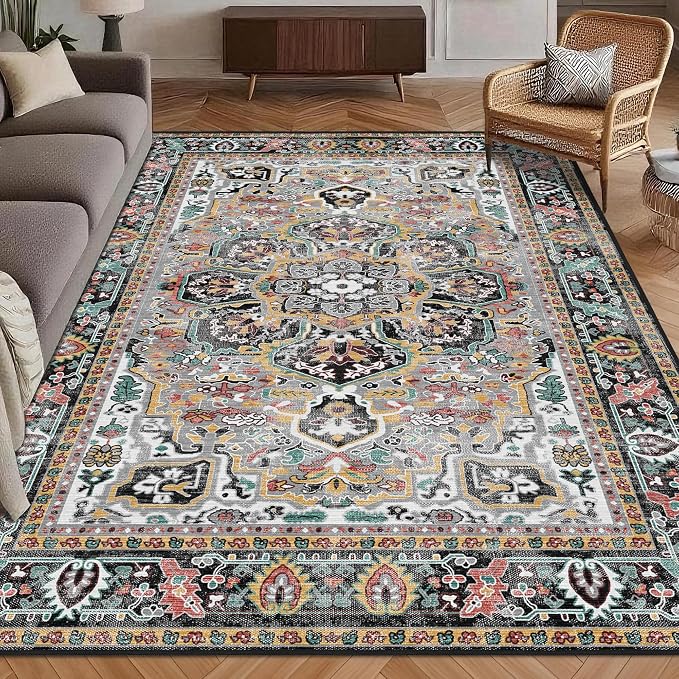 Washable Area Rug 6' x 9' Vintage Traditional Persian Mat by Unknown