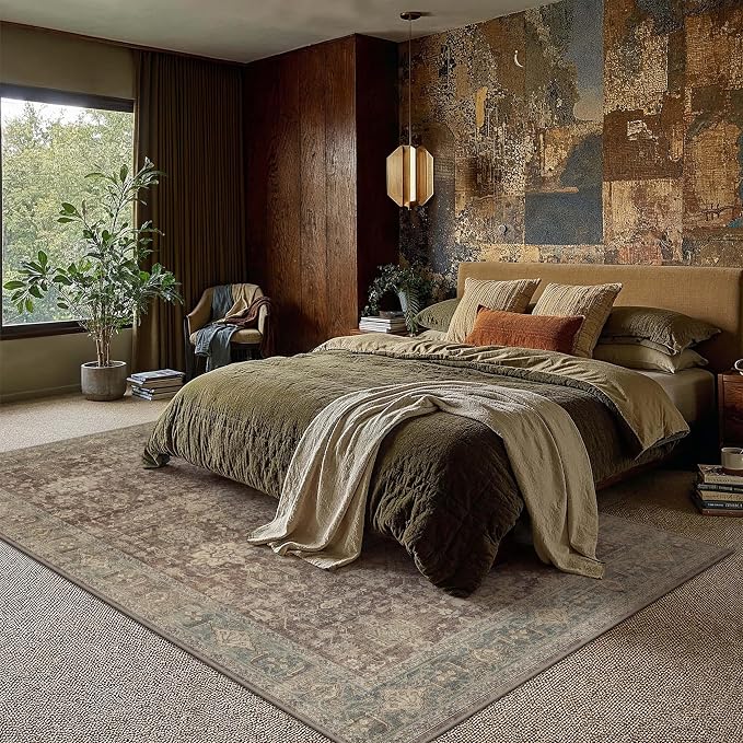 5x7 Washable Area Rug for Living Room Bedroom Vintage Rust Red Soft Low Pile - Image 3