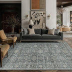 5x7 Washable Area Rug for Living Room Bedroom Vintage Black Grey Soft Low Pile by WondRg