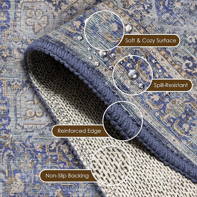 Washable Area Rug 6' x 9' Vintage Traditional Persian Mat - Image 6